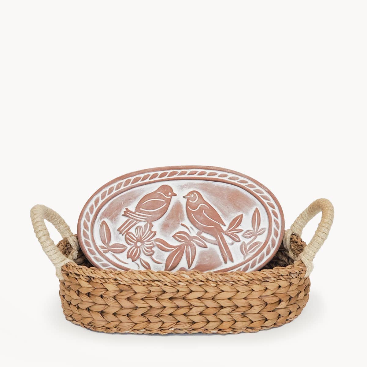 Handmade Bread Warmer & Wicker Basket - Lovebirds Oval