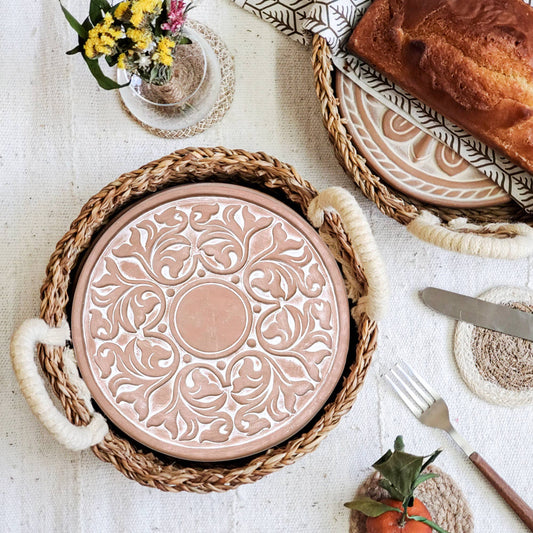 Handmade Bread Warmer & Wicker Basket - Vintage Vine Round