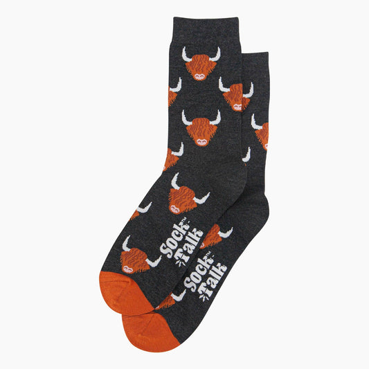 Highland Cow Bamboo Socks in Black
