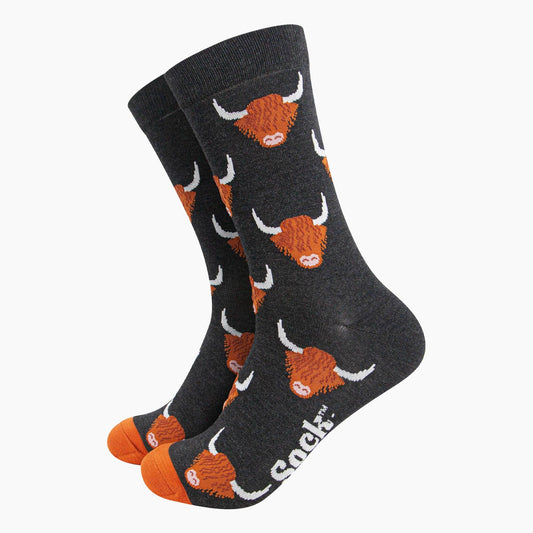Highland Cow Bamboo Socks in Black