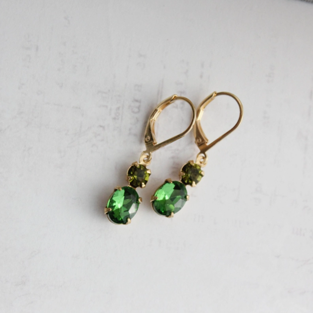 Vintage Glass - Oval Drop Green Earrings