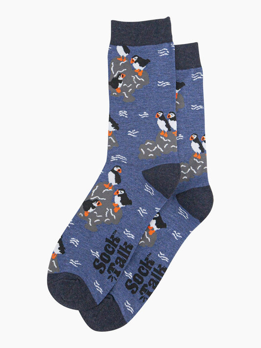 Puffins On Rocks Bamboo Socks In Denim