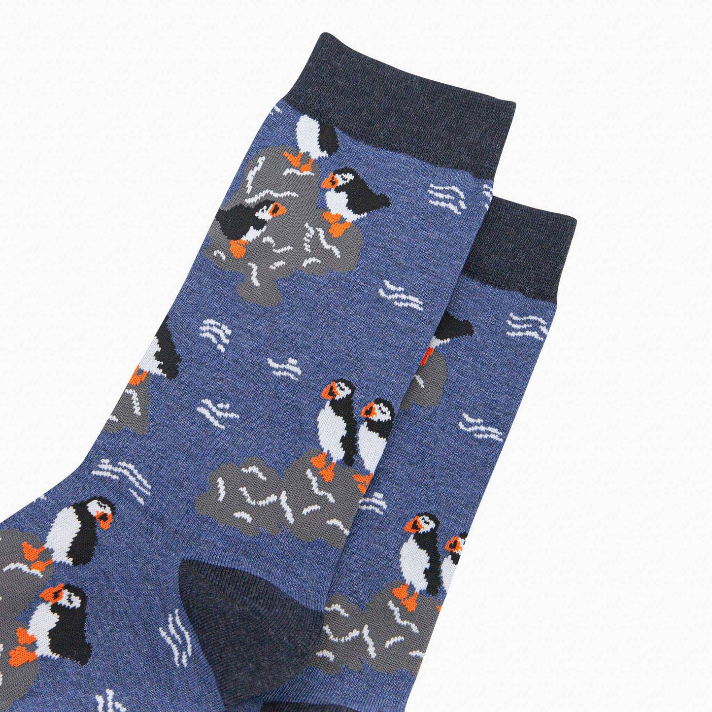 Puffins On Rocks Bamboo Socks In Denim