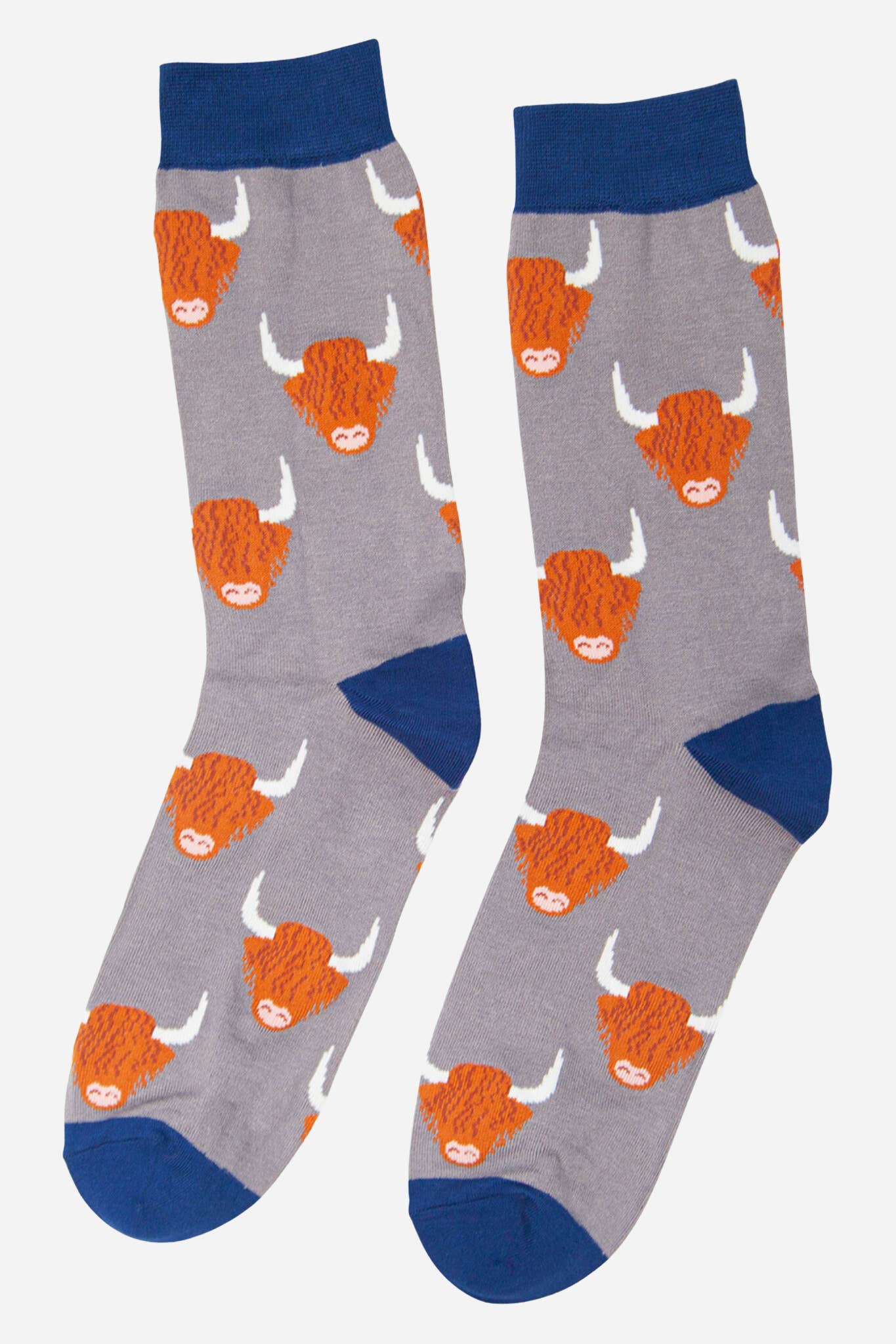 Highland Cow Bamboo Socks In Grey