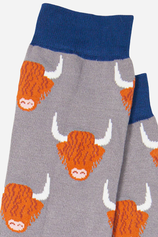 Highland Cow Bamboo Socks In Grey