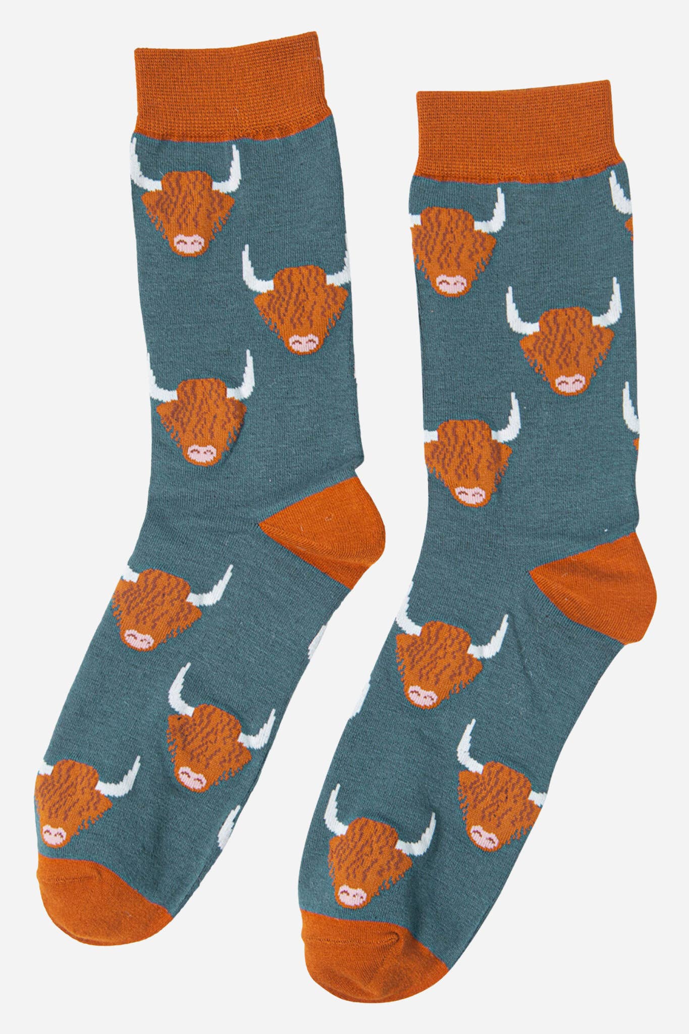 Highland Cow Bamboo Socks In Teal