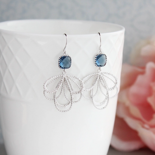 Navy Glass Dangle Earrings