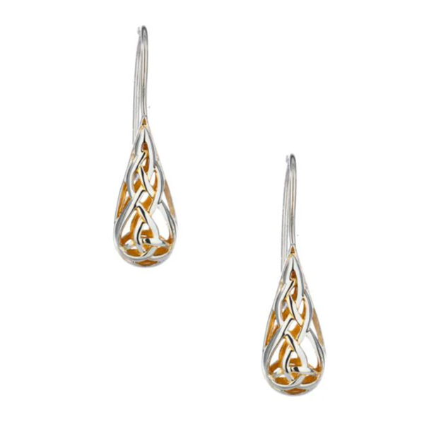 Silver with 22k Gold Gilding Trinity Teardrop Hook Earrings