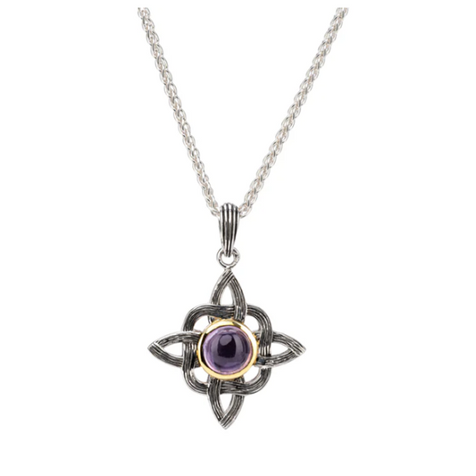 Silver And 10k Gold Celestial Pendant - Amethyst