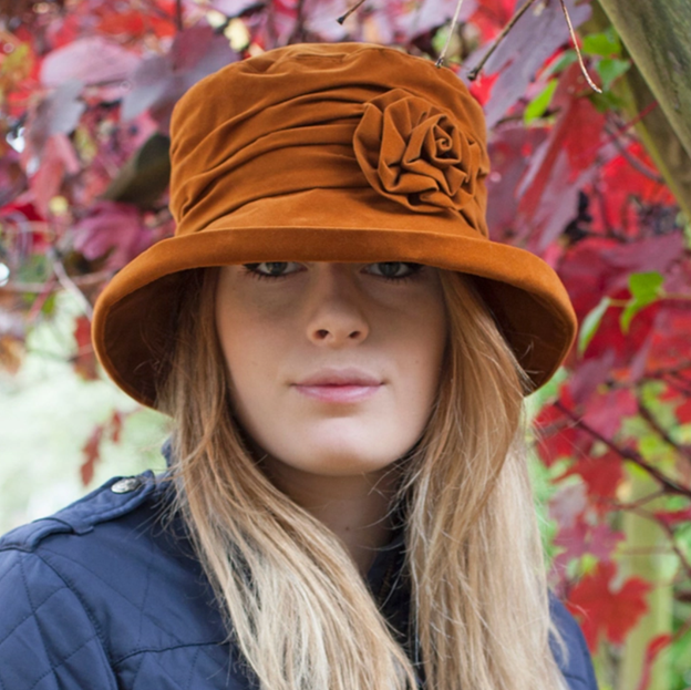 Water Resistant Velour Hat with Flower