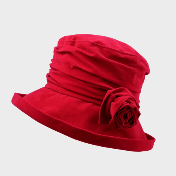 Water Resistant Velour Hat with Flower