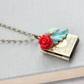 Book Locket - Red Rose & Leaf