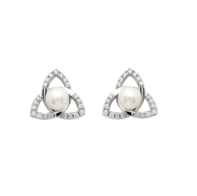 Sterling Silver Trinity Knot Pearl Stud Earrings