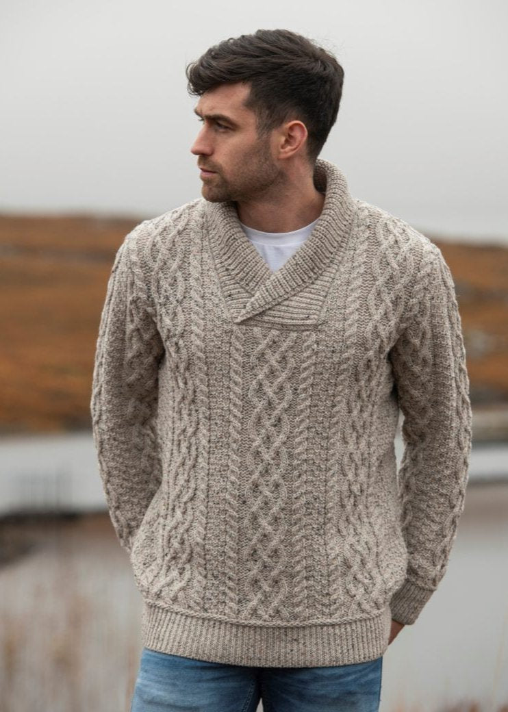 Aran Craft Shawl Collar Sweater