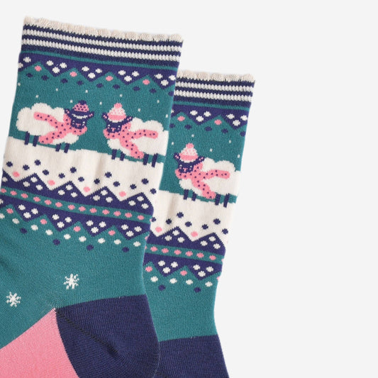 Sheep Fair Isle Bamboo Socks in Green