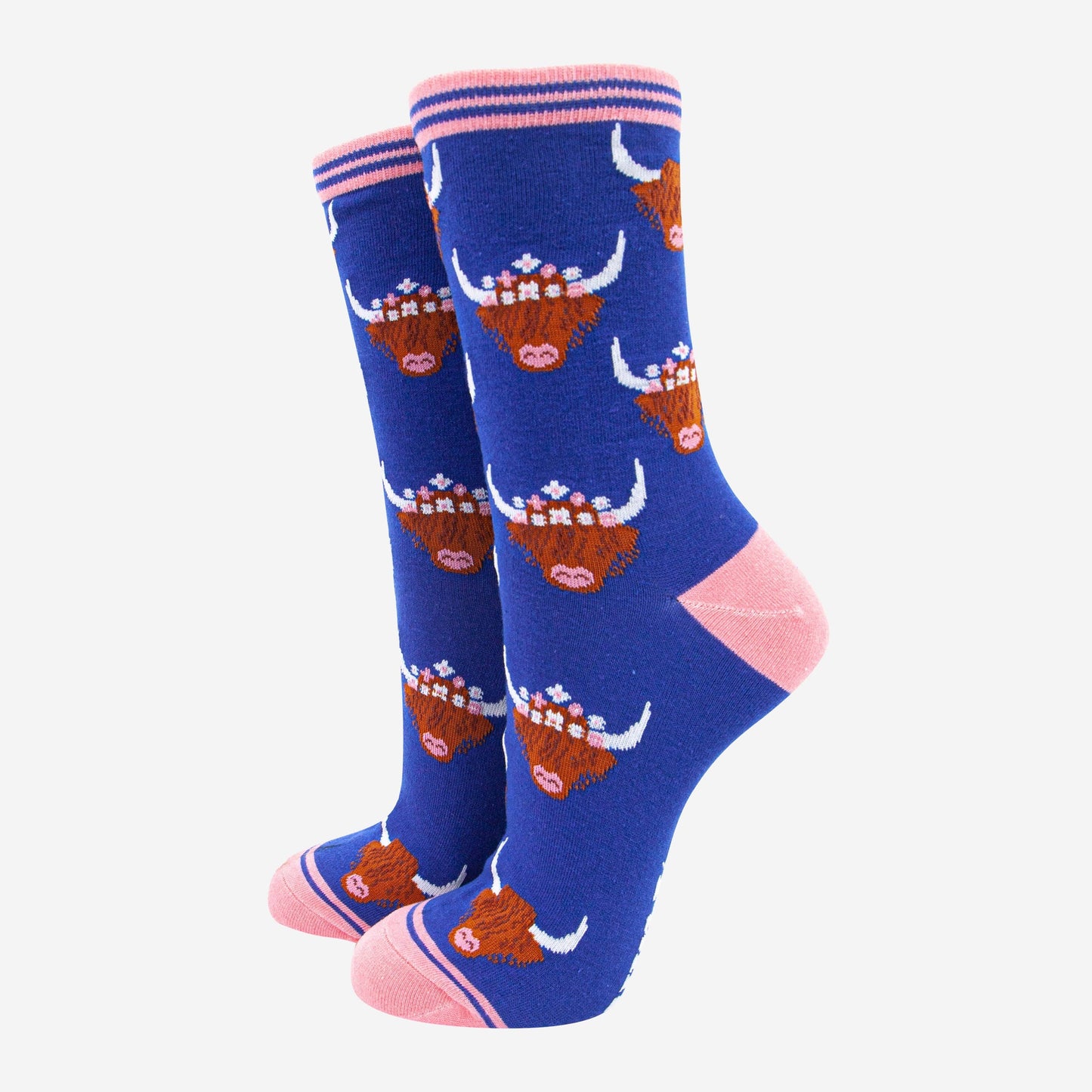 Highland Cow Bamboo Socks in Blue