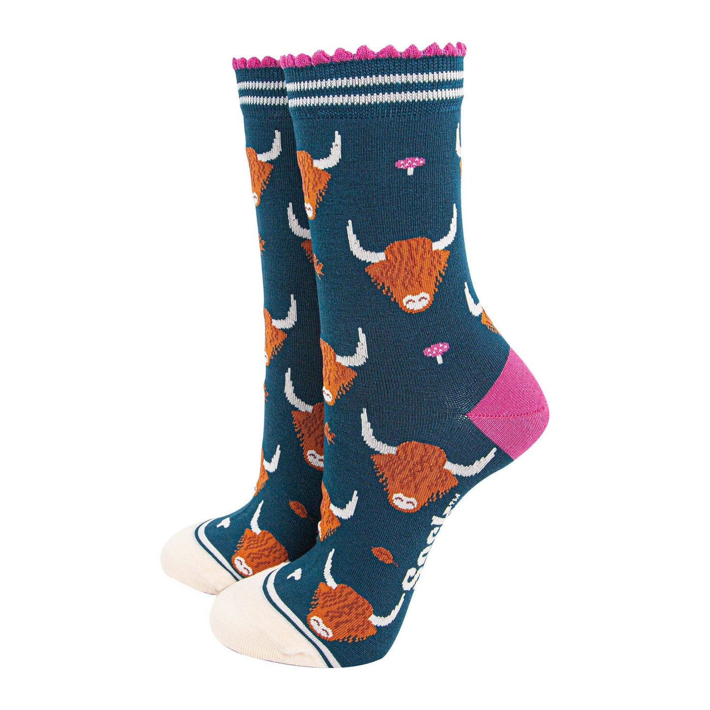 Highland Cow Bamboo Socks in Green