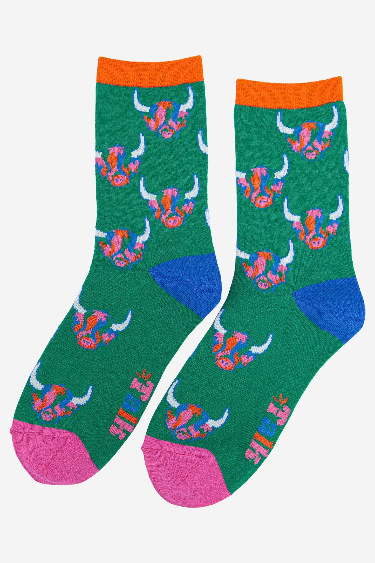 Highland Cow Rainbow Bamboo Socks