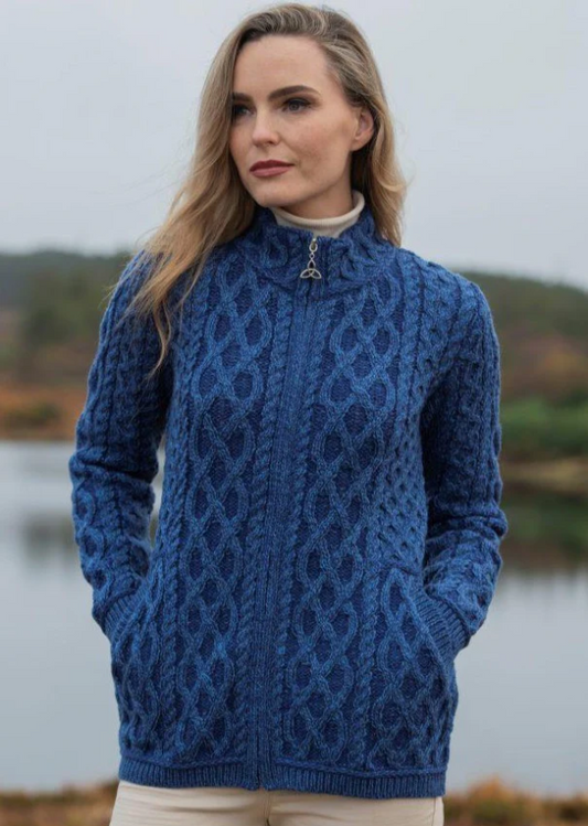 Aran Crafts Yeats Plated Zip Cardigan